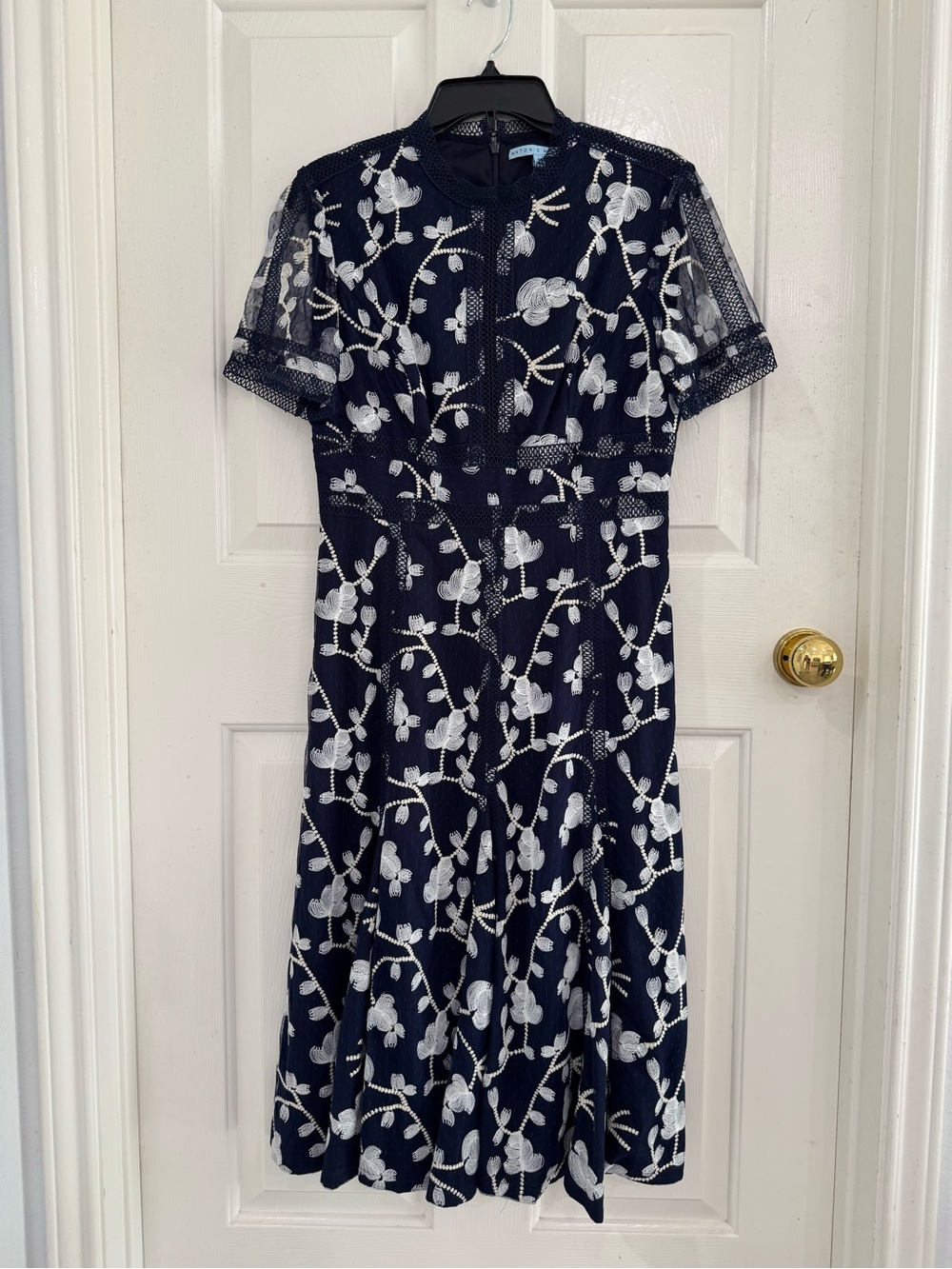 ANTONIO MELANI Navy Dress with White Floral Embroidery